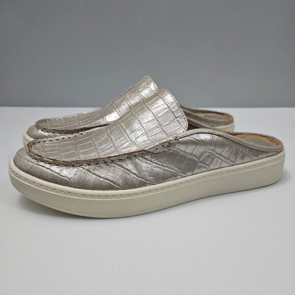 Sofft Somers Moc Mule Sneaker Womens 11 Metallic Taupe Leather Slip On Croc - Picture 1 of 15